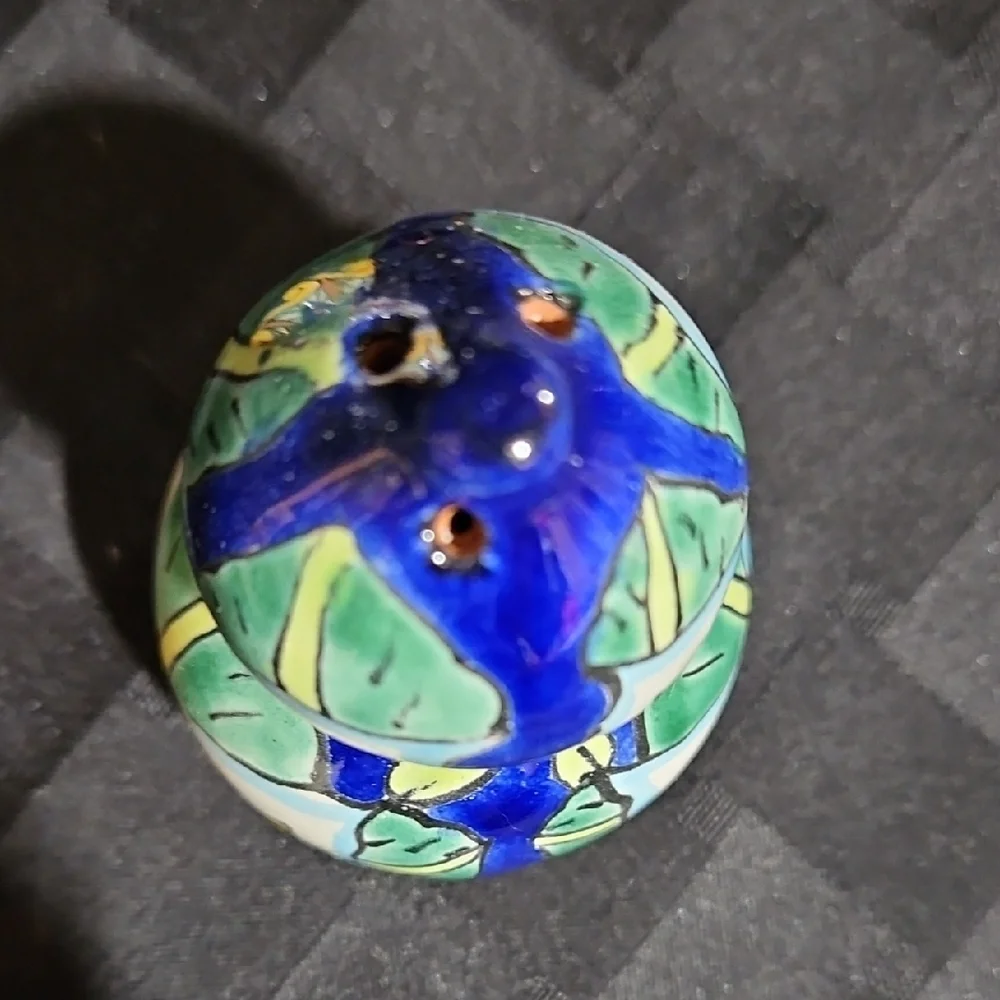 Vibrant Handpainted Mexican Talavera Gourd Shaped Salt/Pepper Shakers w/Stoppers